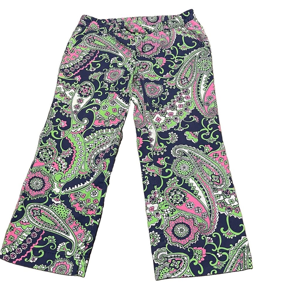 Lilly Pulitzer Randi Size 6 Capris Royal Poinciana Paisley Pink Navy Crop Pants